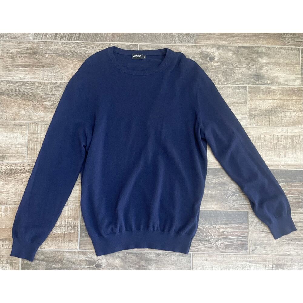 $1795 NWT ZEGNA 100% Cashmere Navy Crewneck Sweater Luxury Knit Pullover 56(2XL)